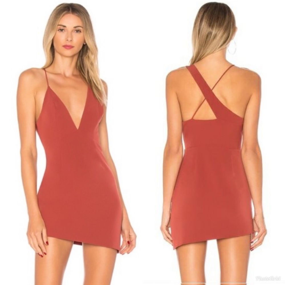 NBD Revolve Asymmetrical Mini Dress in Rust